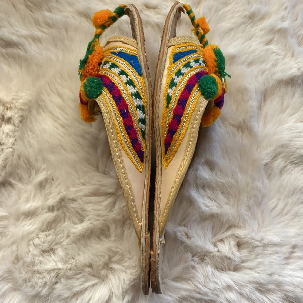 Pom Pom Embroidered Leather Indian Sandals